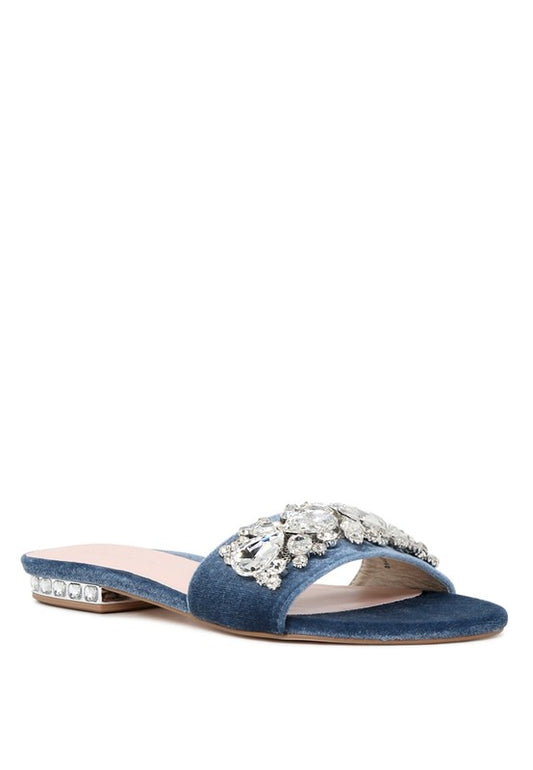 Sally Women's Blue Flat Embellished Sandals