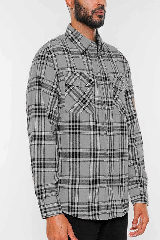 LONG SLEEVE FLANNEL FULL PLAID CHECKERED SHIRT