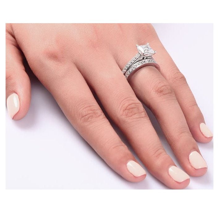JeenMata 1.50 Carat Princess Cut Moissanite Wedding Set - Bridal Set -