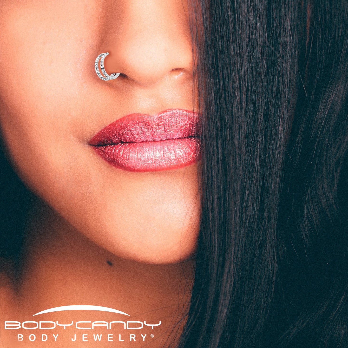 18G Double Row Micro Gem Implant Grade Titanium Hinged Double Hoop Nose Ring
