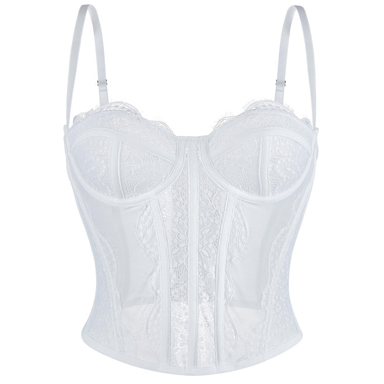 Sexy Lace Camisole Women Summer Outerwear Top Bra with Braces Breast Pad Tube Top