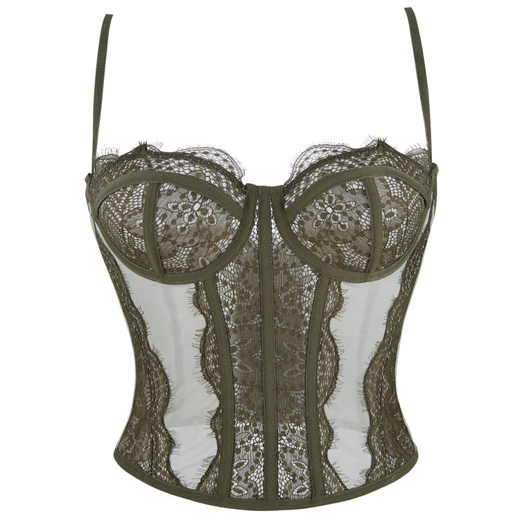 Sexy Lace Camisole Women Summer Outerwear Top Bra with Braces Breast Pad Tube Top