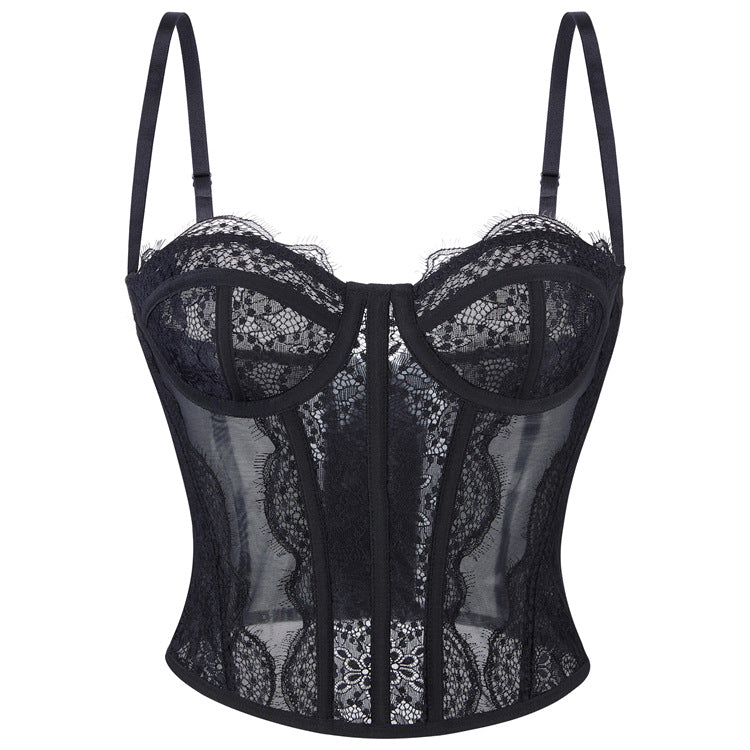 Sexy Lace Camisole Women Summer Outerwear Top Bra with Braces Breast Pad Tube Top