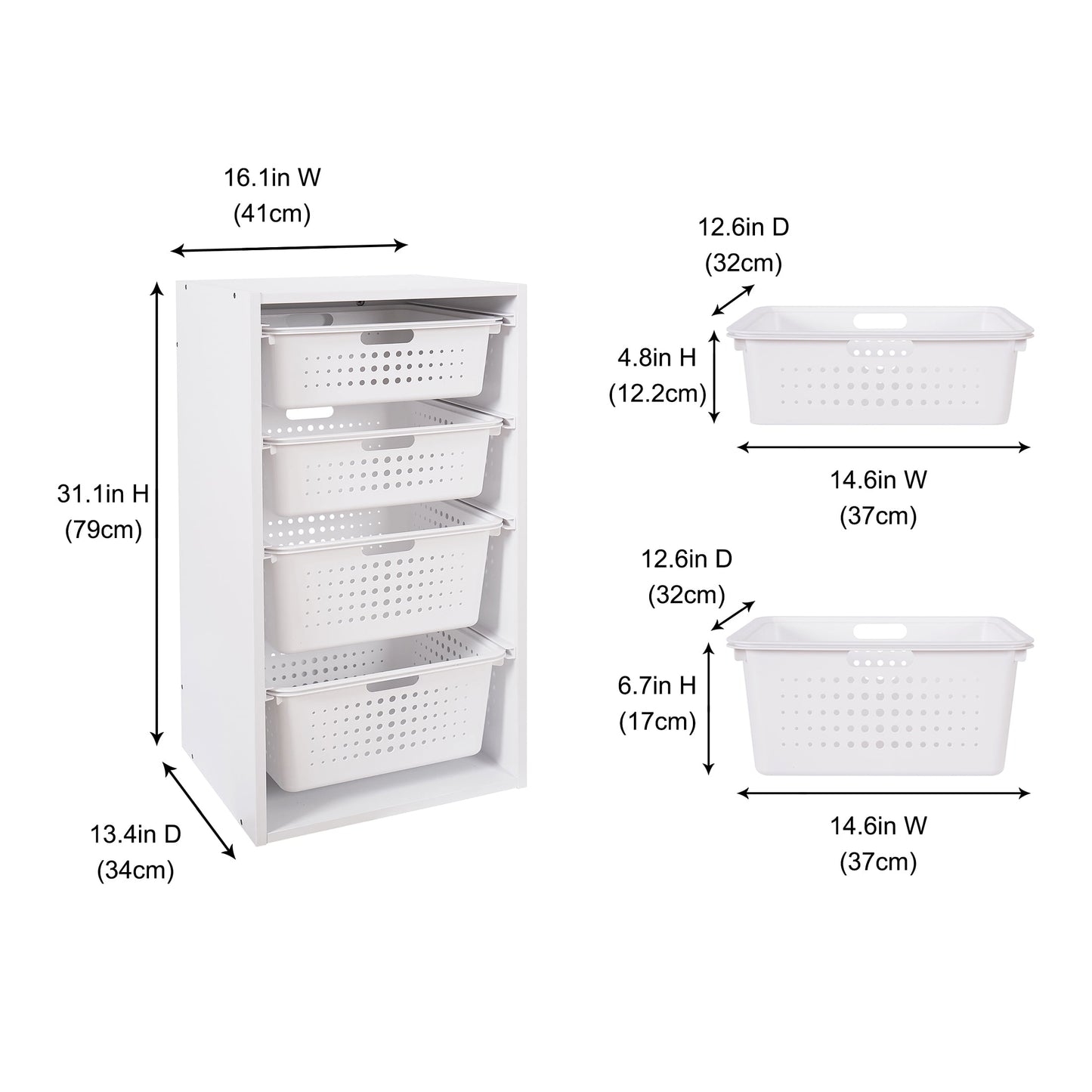 Your Zone Kids Sliding Bin Organizer with 4 Storage Bins, White, Age 3