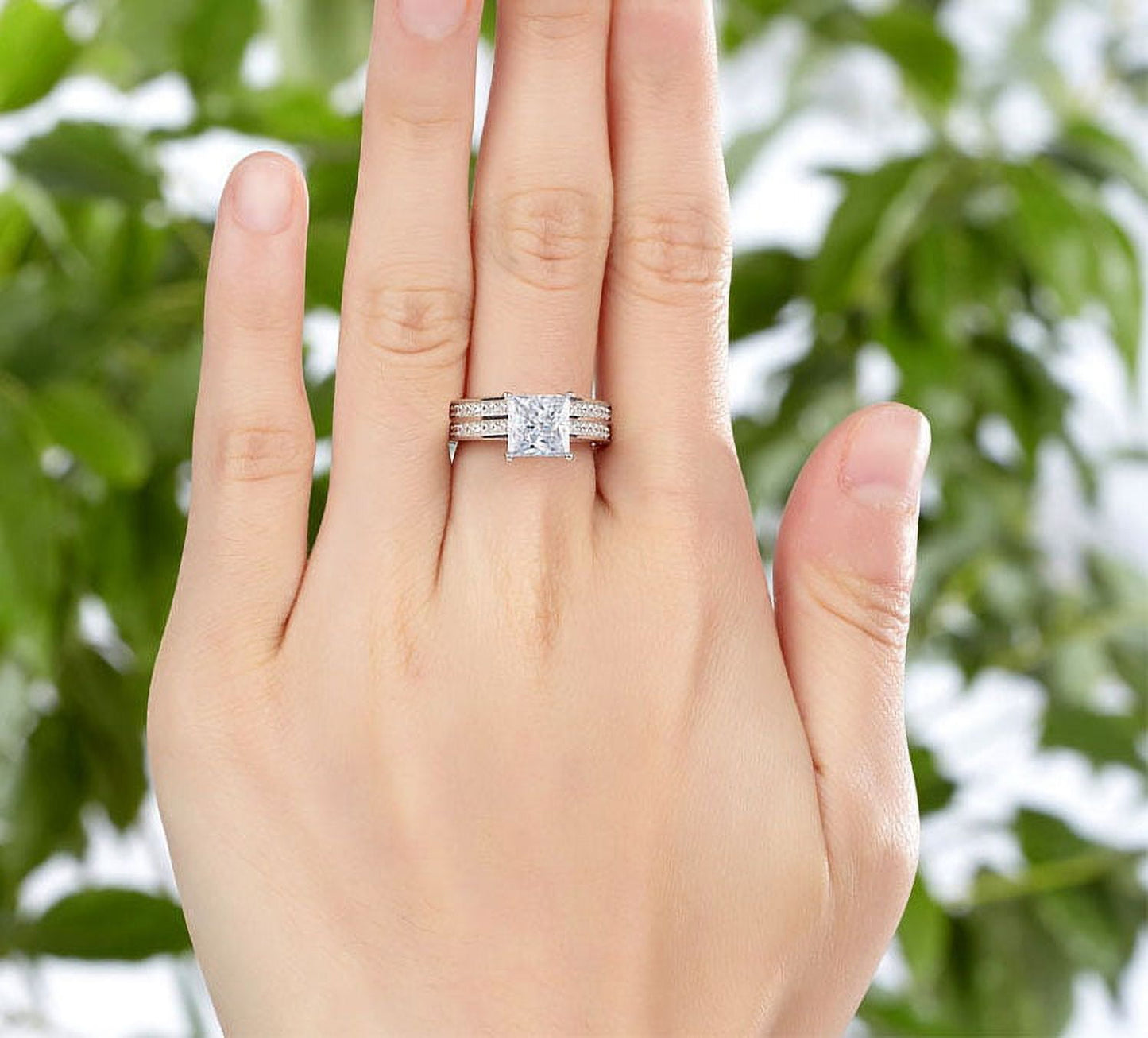 JeenMata 1.50 Carat Princess Cut Moissanite Wedding Set - Bridal Set -