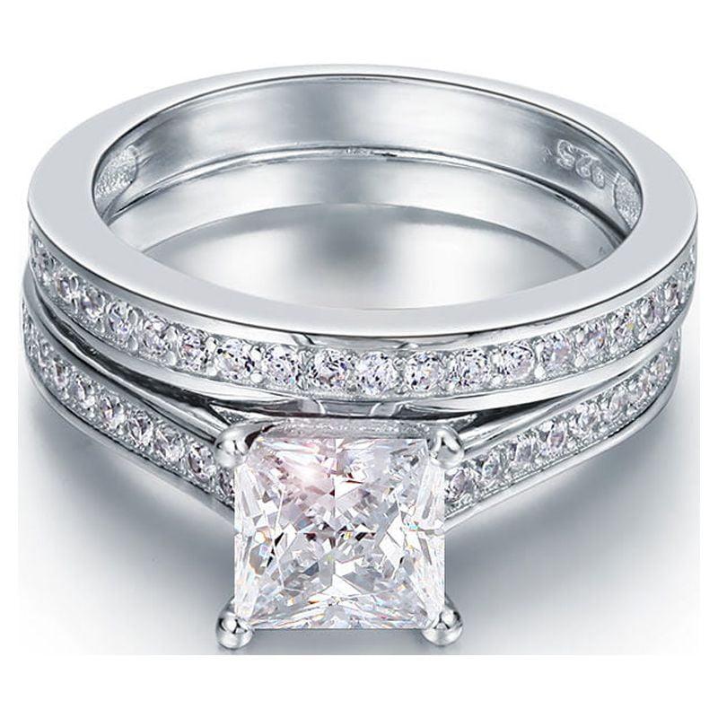 JeenMata 1.50 Carat Princess Cut Moissanite Wedding Set - Bridal Set -