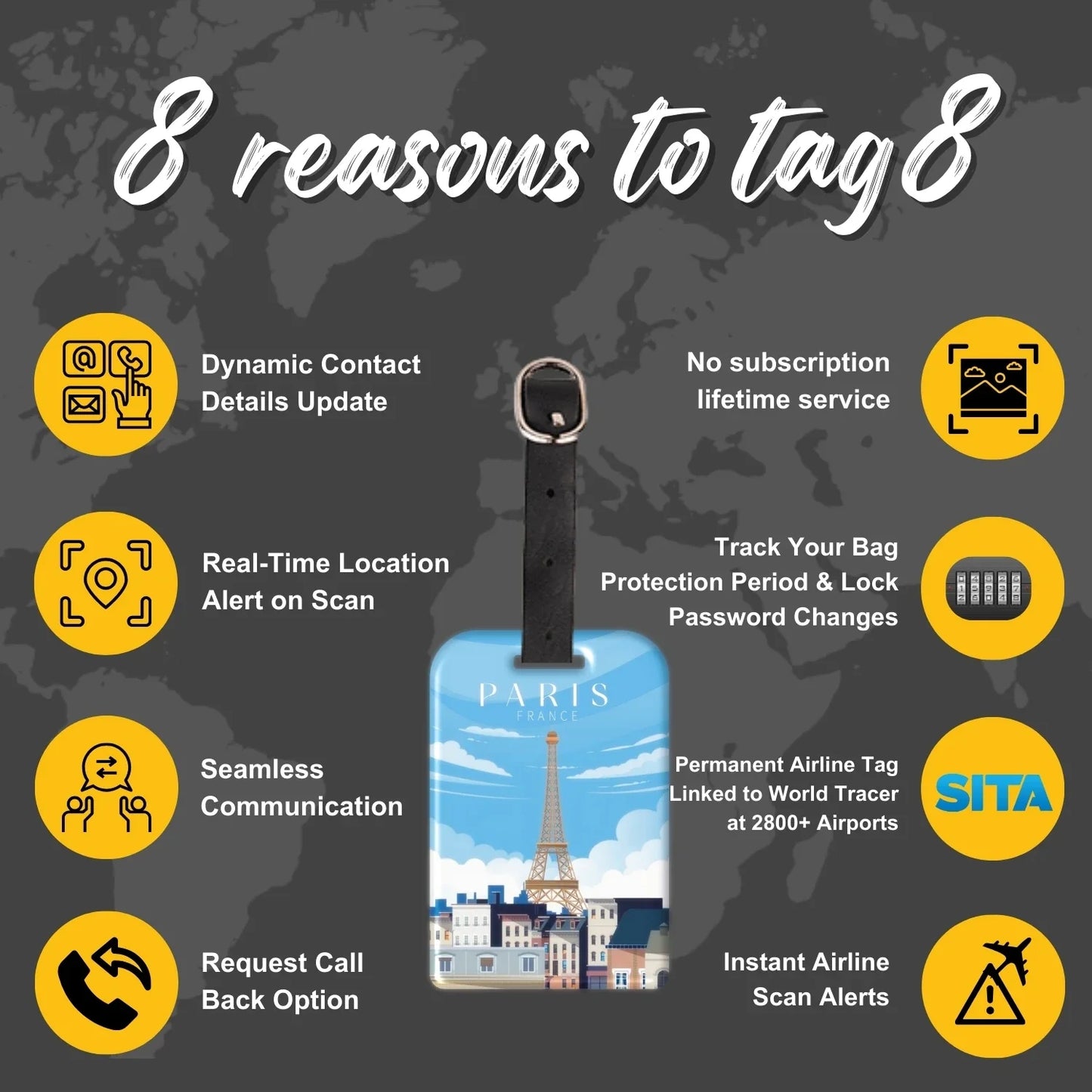 Smart Bag Security Tag - Paris [Pack 2]